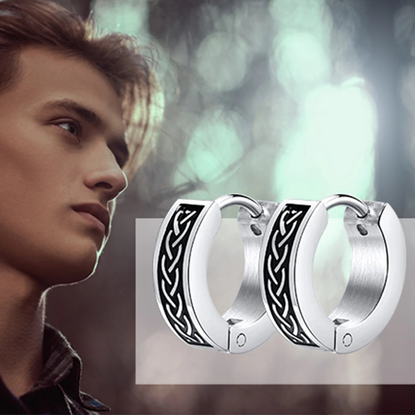 Retro Celtic Knot Earrings Mens Anti Allergy Hoop Huggie Earrings