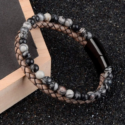 Natural Stone Bracelet Leather Braided Bracelets