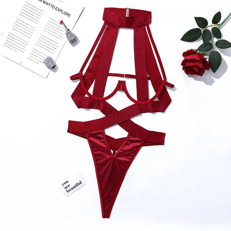 Bandage Sexy Lingerie Bodysuit Women Halter Hollow Out Exotic