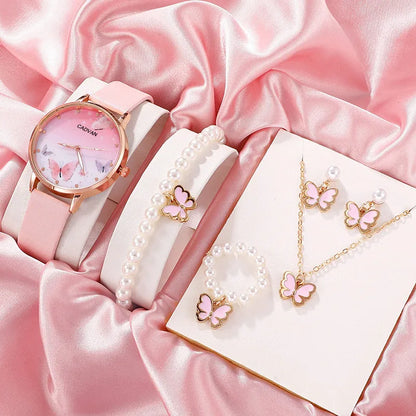 6PCS Set Women Fashion Quartz Watch Jwelry Set