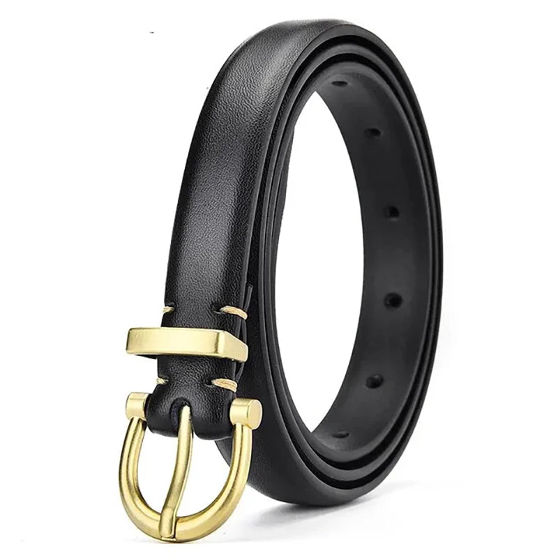 Womens Trend Gold Buckle Fashion Casual Versatile Thin Soft PU Leather Belt