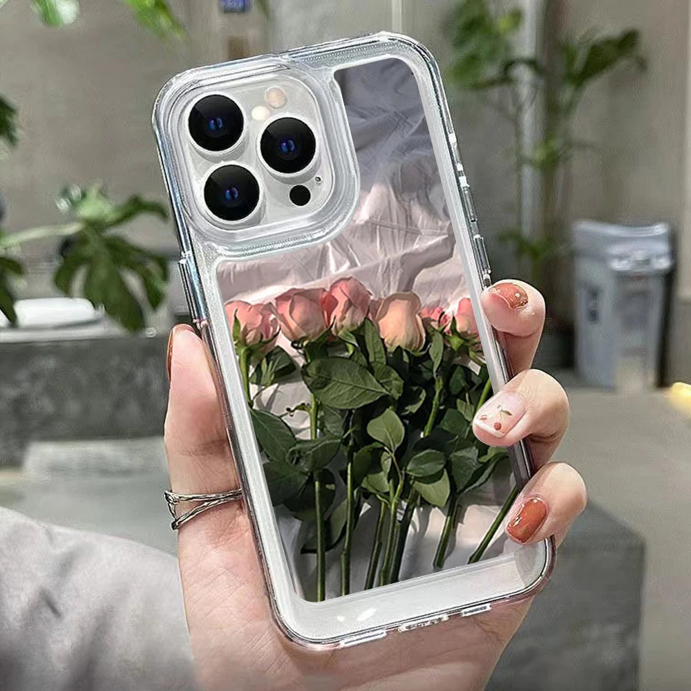 Rose Flower Clear Phone Case For iPhone 16 15 14 Pro Max Shockproof