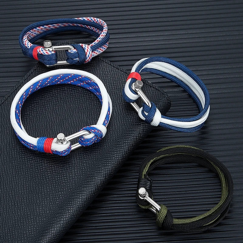 Unisex Shackle Bracelets Charm Nautical Survival Paracord Bracelet