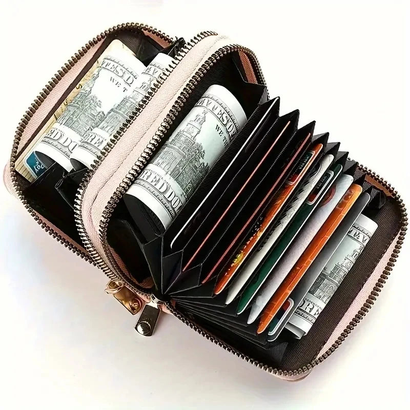 Womens Double Zipper Wallet Short Credit Card Holder Coin Purse