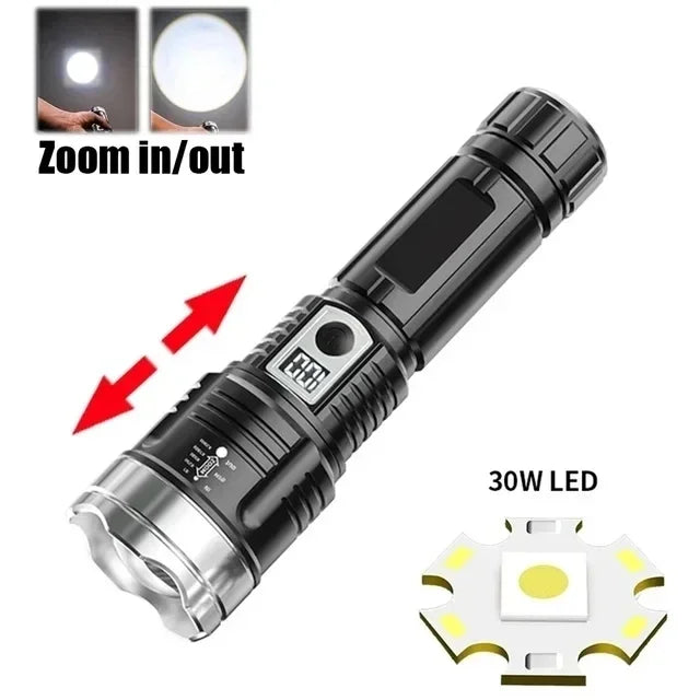 30W P50 COB Strong Light Flashlight Rechargeable Bright LED Lamp