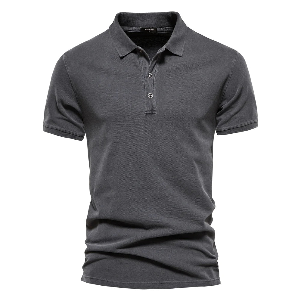 Cotton Solid Color Mens Polo Shirts Casual Short Sleeve Shirt