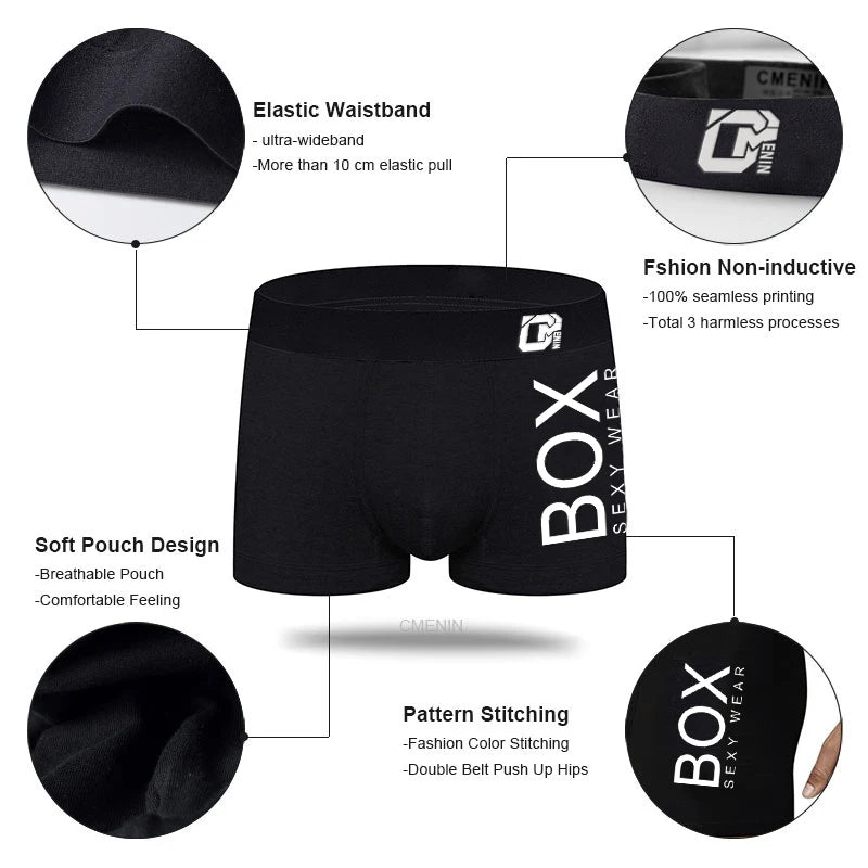 4pcs Mens Underpants Cotton Boxers Breathable Underwear