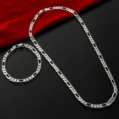 925 Sterling Silver 4MM Chain for Men Women Bracelet Necklace Jewelry Set