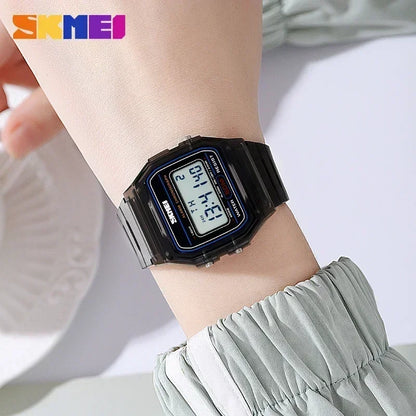 Womens Digital Watch Transparent TPU Strap Shockproof Ladies Wristwatch