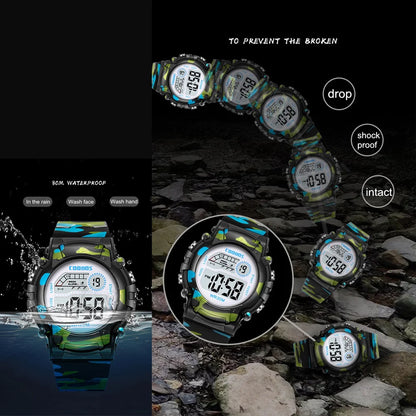 Kids LED Digital Watch Camouflage Sports  Waterproof Multifunction