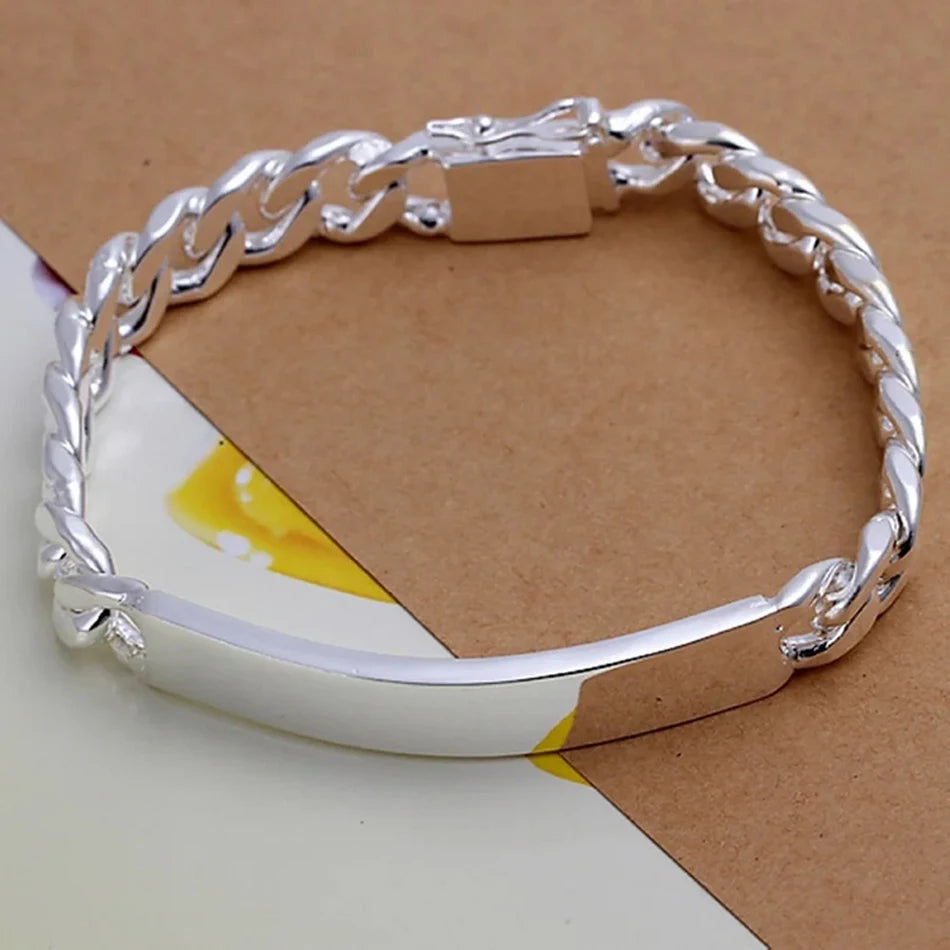 925 Sterling Silver Noble Pretty 10MM Mens Chain Geometric Bracelet