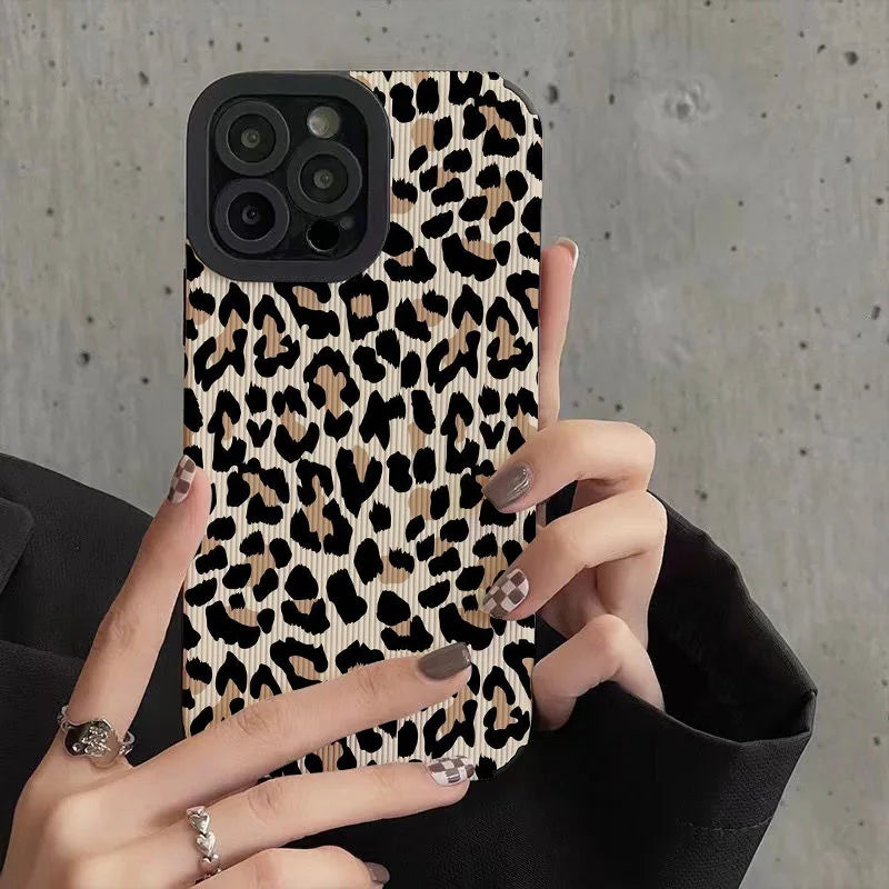 Creative Leopard Cow Silicone Leather Case For iPhone 16 15 14 13 12 11 Pro Max