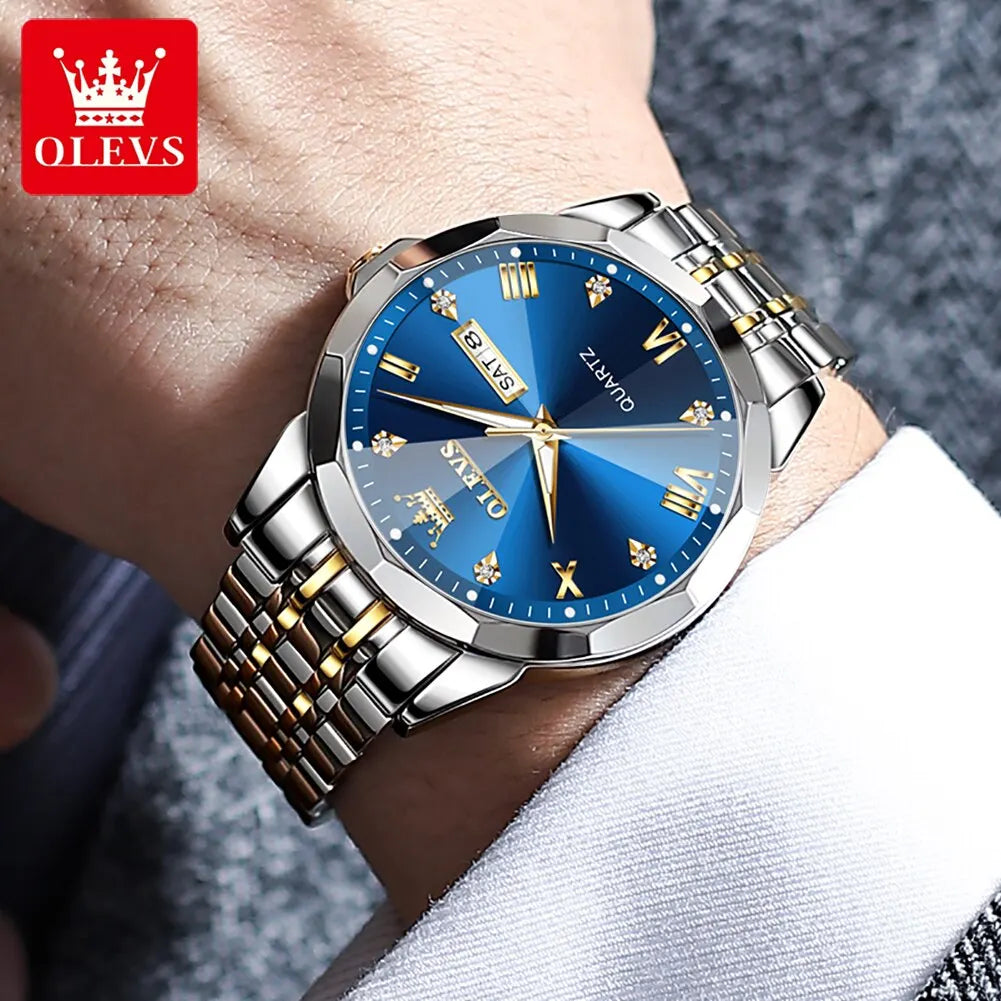 Mens Quartz Watch Waterproof Luminous Stainless Steel Wristwatch
