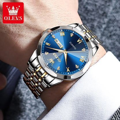 Mens Quartz Watch Waterproof Luminous Stainless Steel Wristwatch