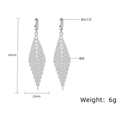 925 Sterling Silver Long Tassel Beads Long Womens Earrings