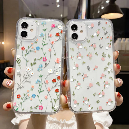 Flower Shockproof Clear Phone Case For iPhone 16 15 14 Pro Max