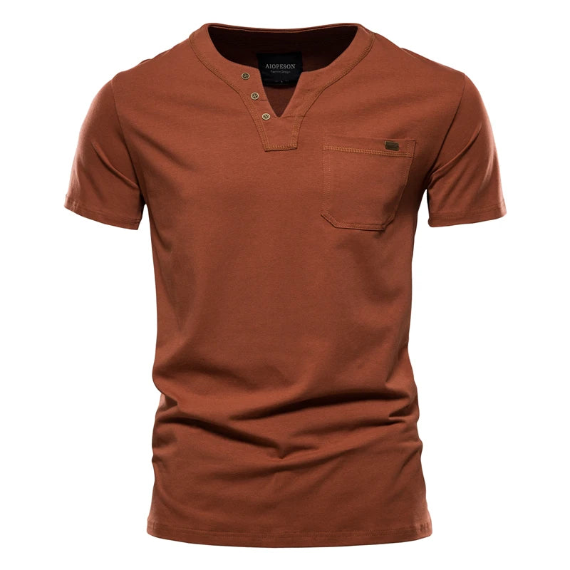 Summer Top Quality Cotton T Shirts Mens V Neck T Shirt