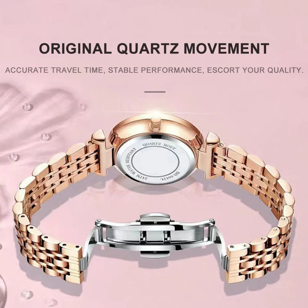 Womens Elegant Waterproof Stainless Steel Quartz Watch