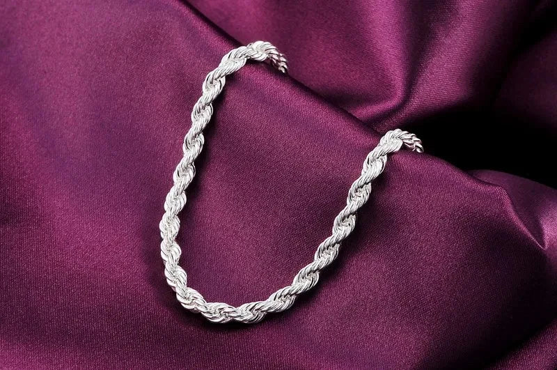 925 Sterling Silver Bracelet for Unisex 4MM Twisted Rope Chain