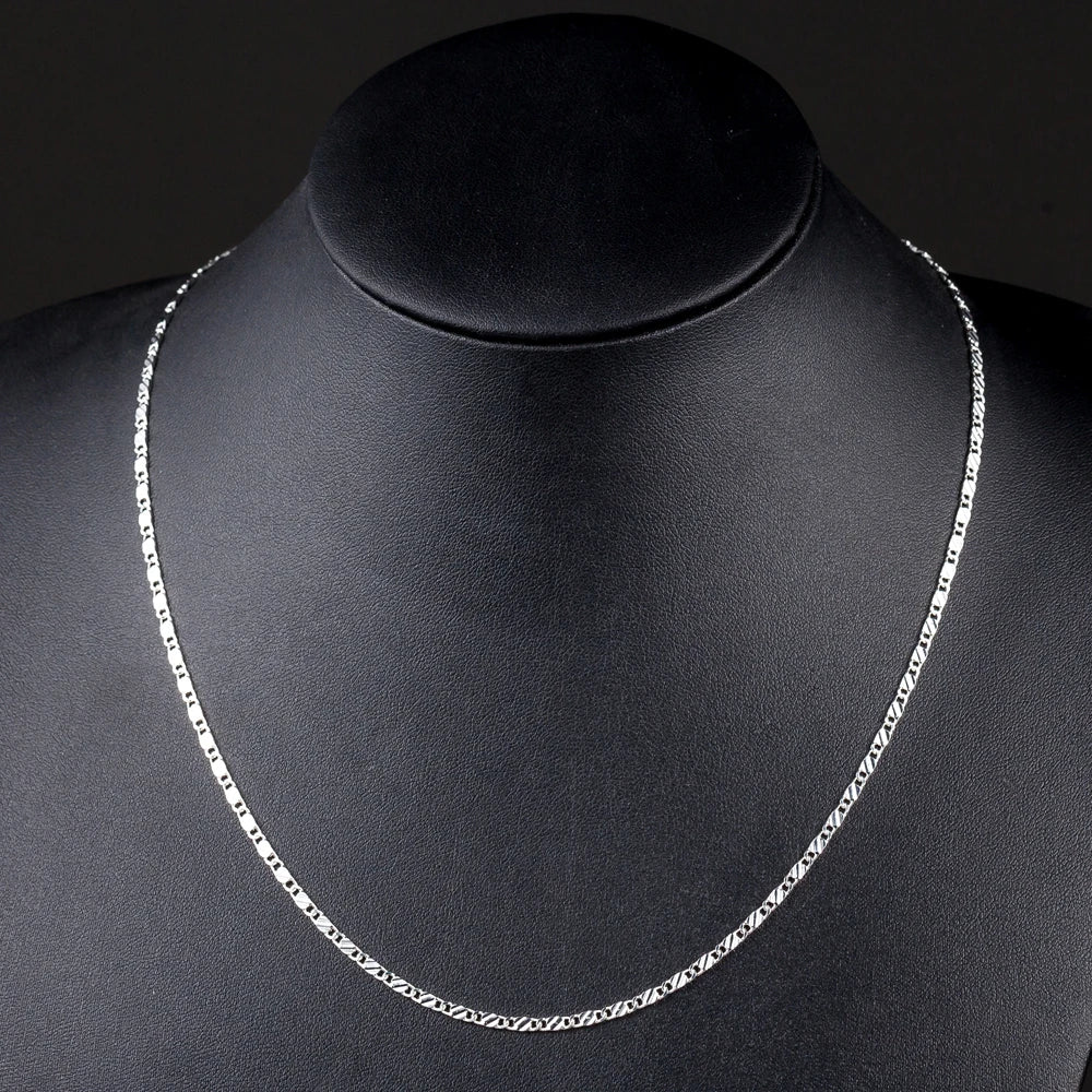 925 Sterling Silver 2MM Flat Clavicle Chains Necklaces for Men Women