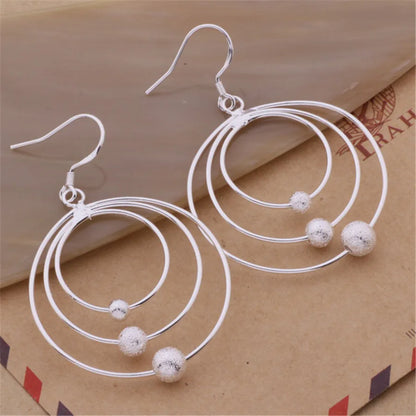 925 Sterling Silver Earrings for Women Three Circle Beads