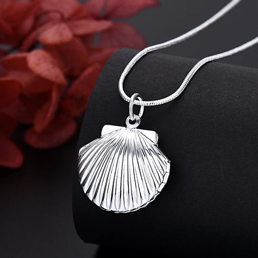 925 Sterling Silver Seashell Photo Open Frame Unisex Necklace