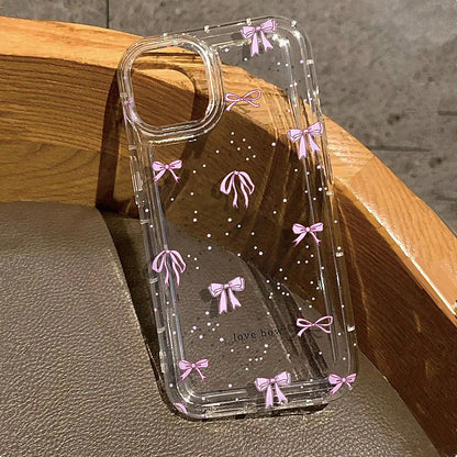 Colorful Bow Clear Transparent Tpu Shockproof Case For iPhone 16 15 14 13 12 11