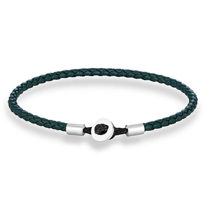 Unisex Simple Style Stainless Steel Button Braided Leather Bracelet