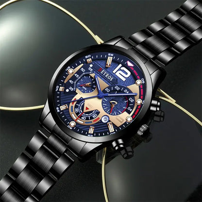 Mens Stainless Steel Watch Quartz Wristwatch Calendar Luminous