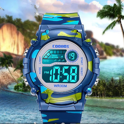 Kids LED Digital Watch Camouflage Sports  Waterproof Multifunction