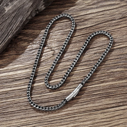 Mens Vintage Oxidized Cool Curb Cuban Chain Stainless Steel Necklace