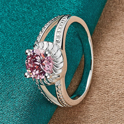 925 Sterling Silver Charm Pink Zircon Ring For Women