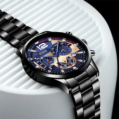 Mens Stainless Steel Watch Quartz Wristwatch Calendar Luminous