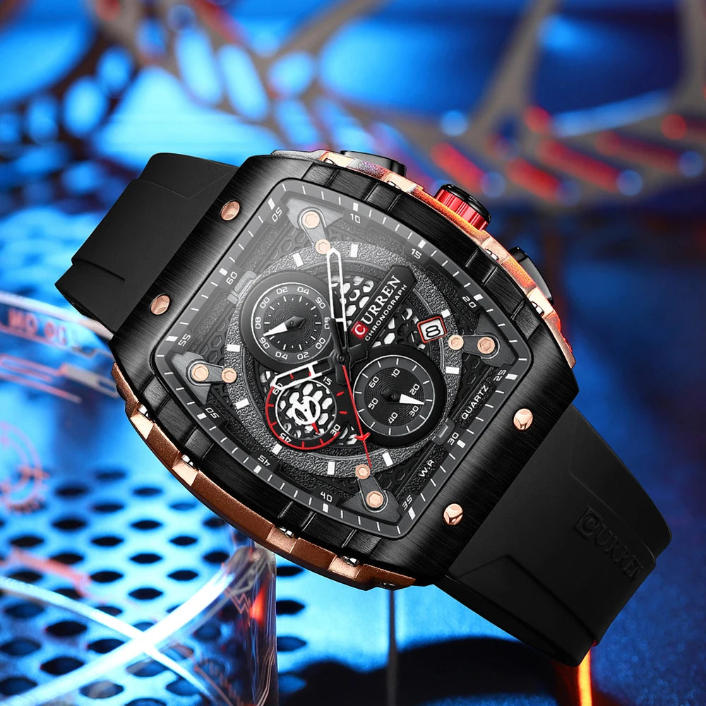 Men Square Quartz Wristwatch Waterproof Luminous Chronograph Watch