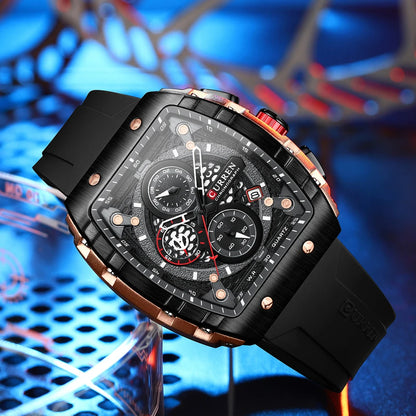 Men Square Quartz Wristwatch Waterproof Luminous Chronograph Watch