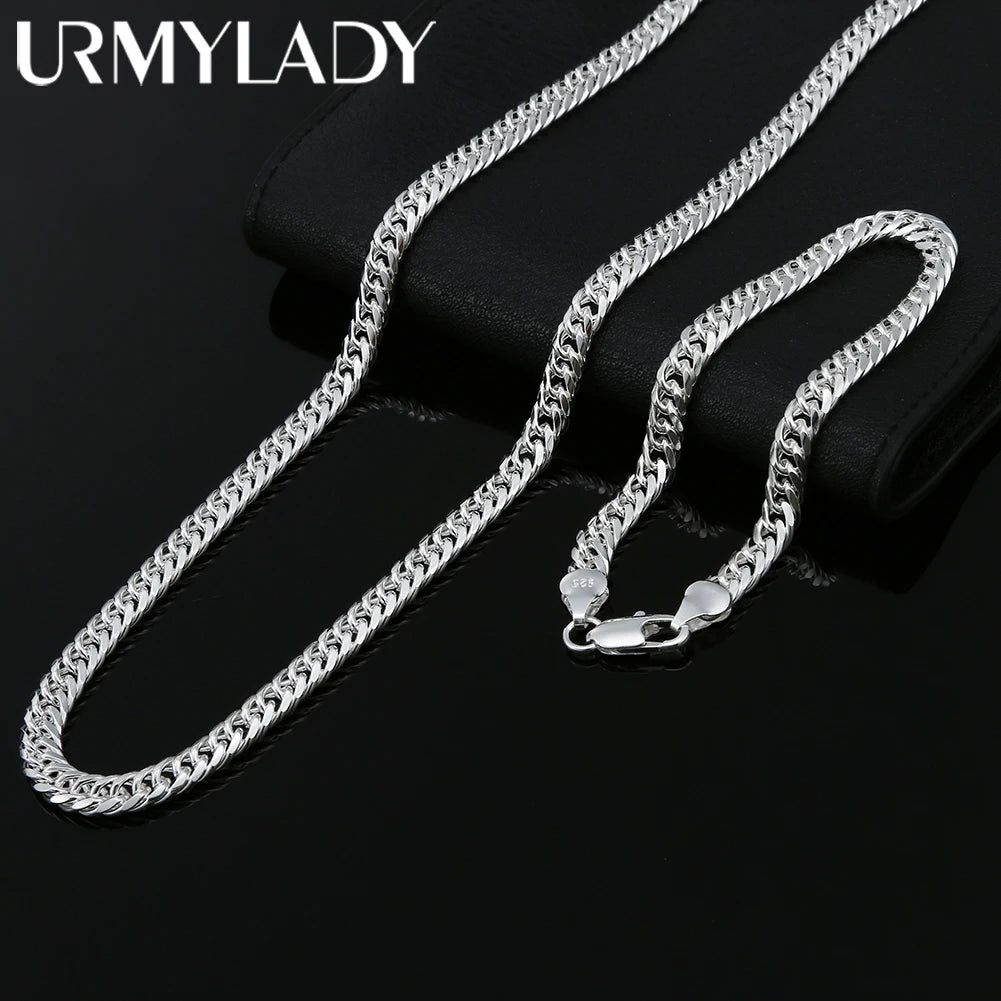 925 Sterling Silver Unisex 6MM Geometric Chain Bracelets Neckalces