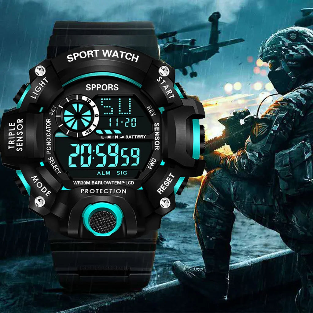 Mens LED Digital Watch Fitness Multifunction Military Sports