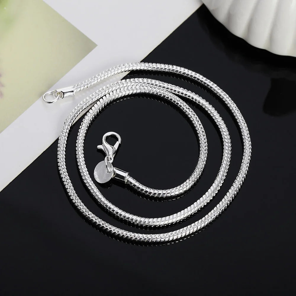 925 Sterling Silver Solid Snake Chain Necklace For Mens Women