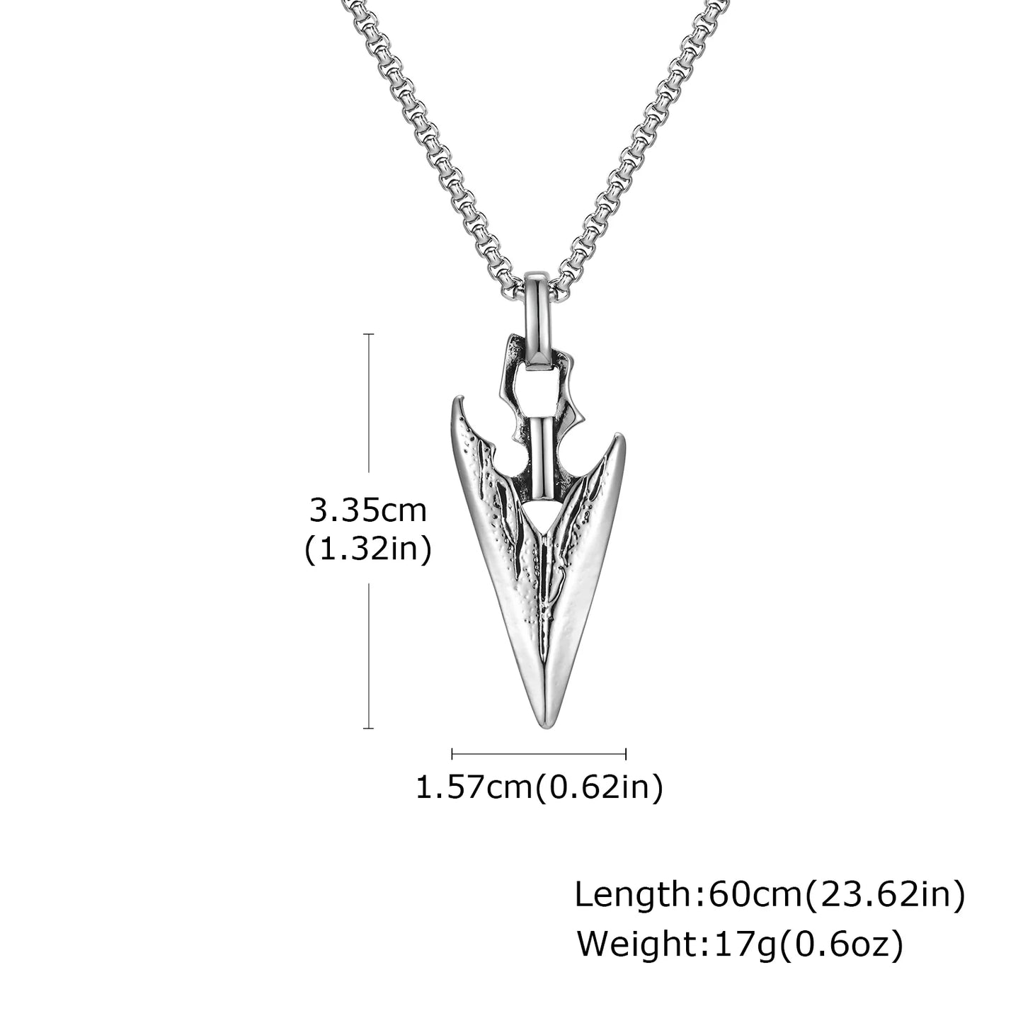 Spear Point Arrowhead Necklaces for Men Cool Punk Stainless Steel Arrow Pendant