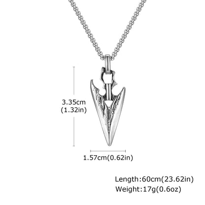 Spear Point Arrowhead Necklaces for Men Cool Punk Stainless Steel Arrow Pendant