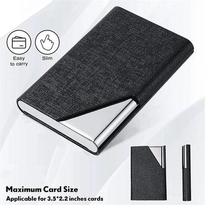 Magnetic PU Leather Stainless Steel Business Card Case ID Name Card Case