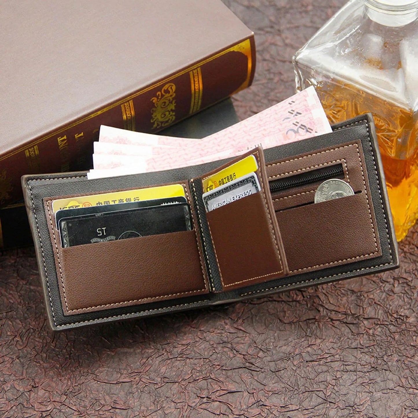 Men's Short Frosted Large Capacity Leather Wallet