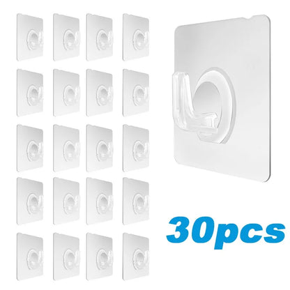 30PCS Wall Hooks Transparent Strong Self Adhesive