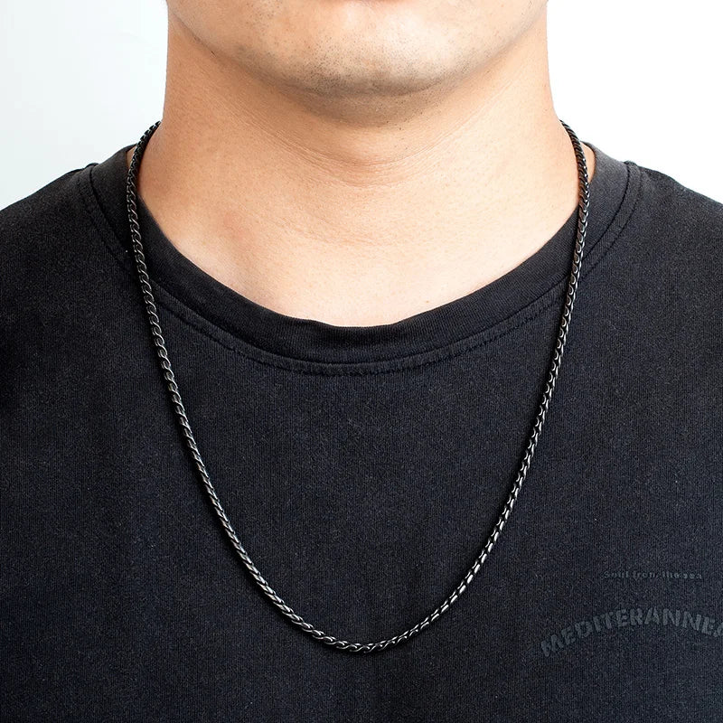 Vintage Oxidized 3mm Link Chain Necklace For Men Motocycle Cuban Chain