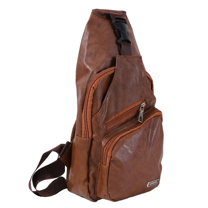 USB Charging Chest Bag Headset Hole Mens Crossbody