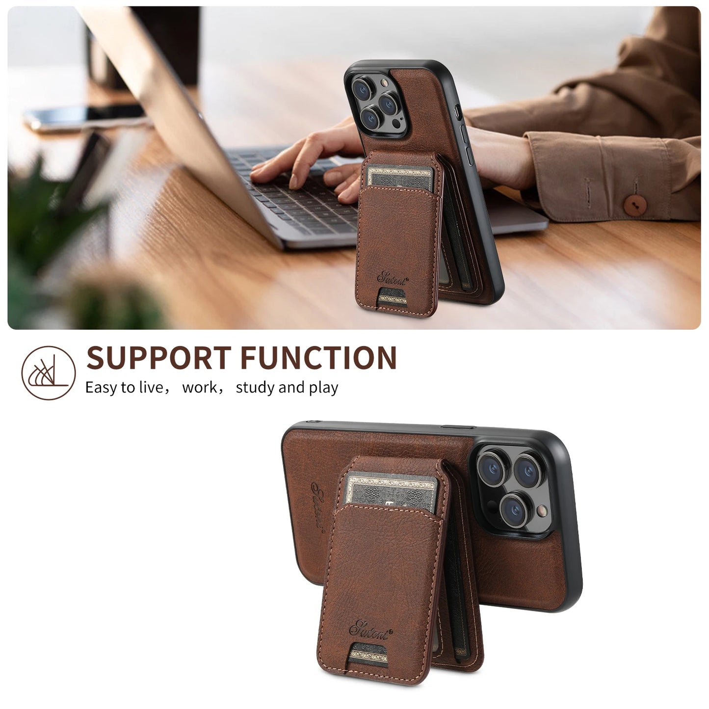 Magnetic Card Holder Leather Phone Case For iPhone 16 15 14 13 12