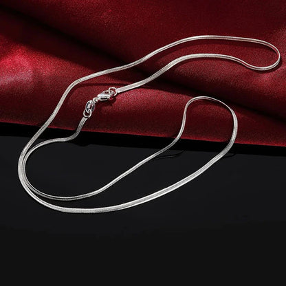 925 Sterling Silver Necklace 2MM Charms Flat Snake Chain for Women Men