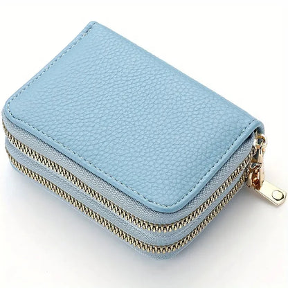 Womens Double Zipper Wallet Short Credit Card Holder Coin Purse