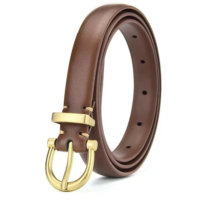 Womens Trend Gold Buckle Fashion Casual Versatile Thin Soft PU Leather Belt