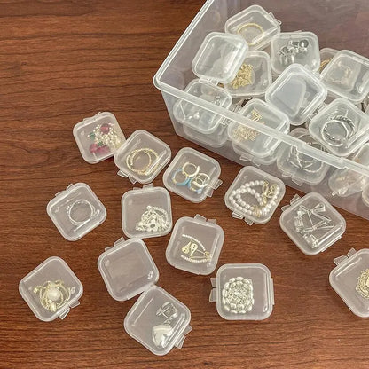 Mini Plastic Jewelry Storage Box Square Transparent Flip Portable